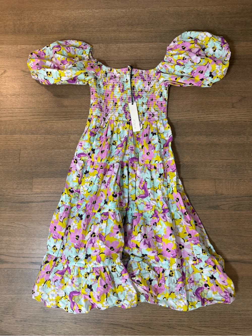 New Pinch Puff Sleeve Floral Midi Dresz-Size Large